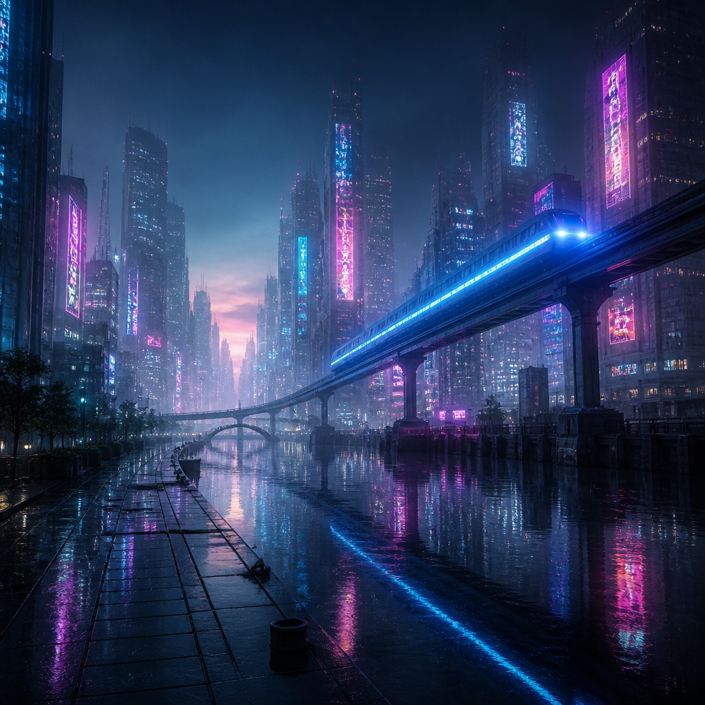 雨のサイバーパンク都市 のAI生成画像