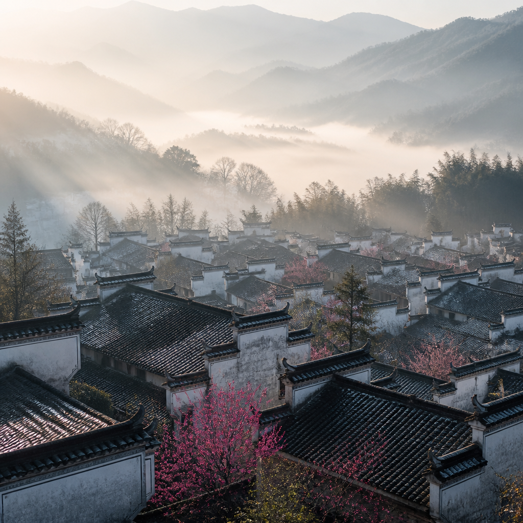 白壁の路地と紅梅