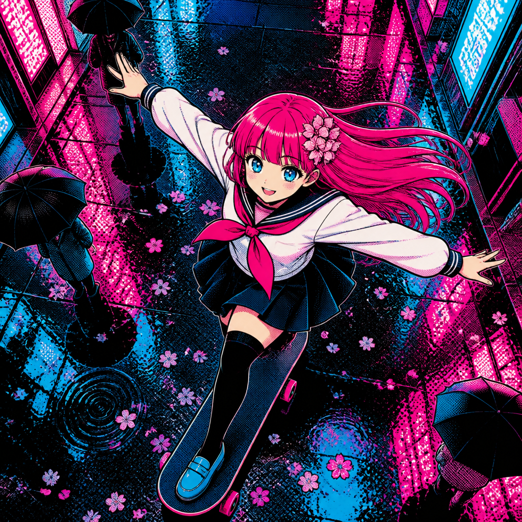 Y2Kレトロポップの桜コラージュ のAI生成画像