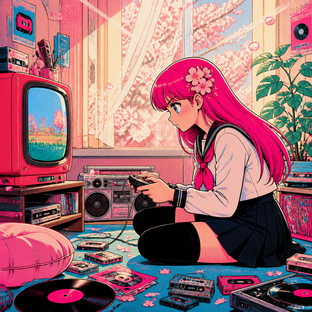 Y2Kレトロポップの桜コラージュ のAI生成画像