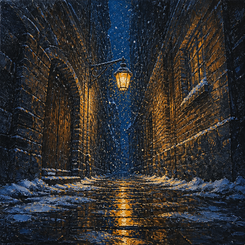 雨の夜の並木道 のAI生成画像