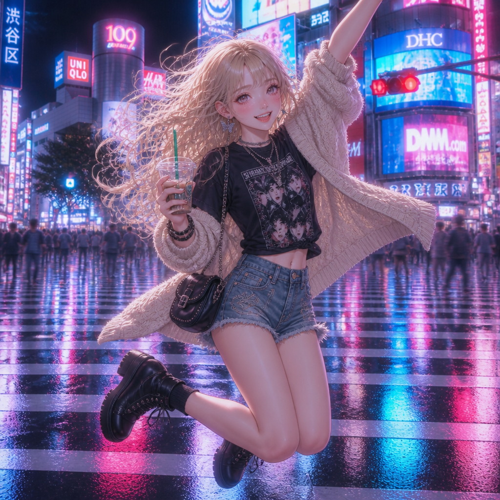 ネオン渋谷のY2Kガール のAI生成画像