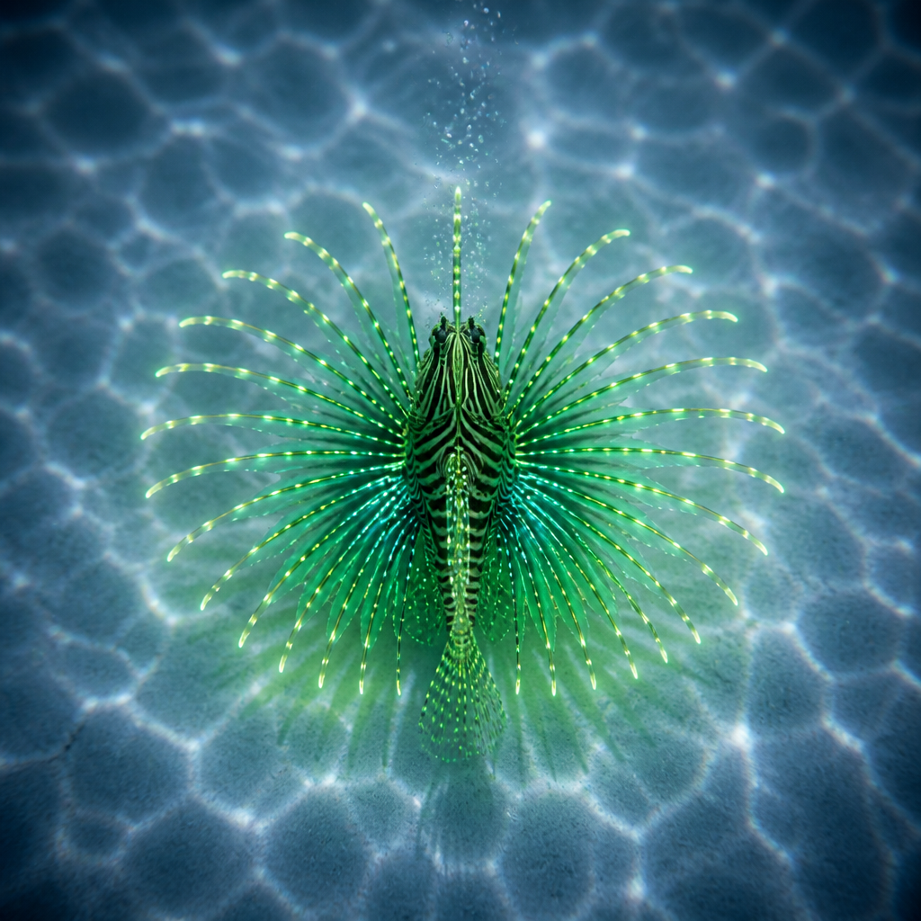 ネオンに光る深海魚 のAI生成画像