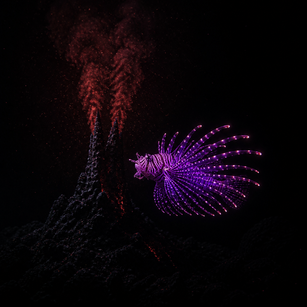 ネオンに光る深海魚 のAI生成画像