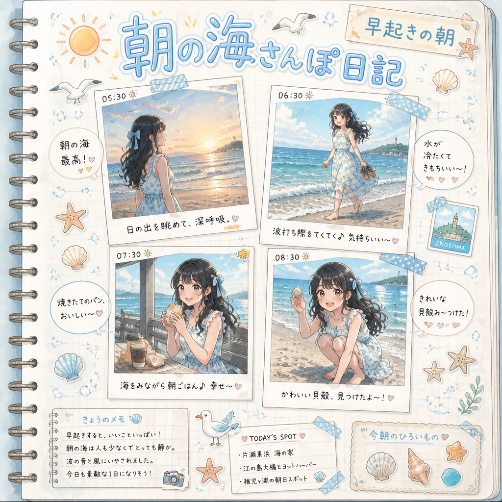 夏の旅日記スクラップブック（江ノ島＆鎌倉） のAI生成画像