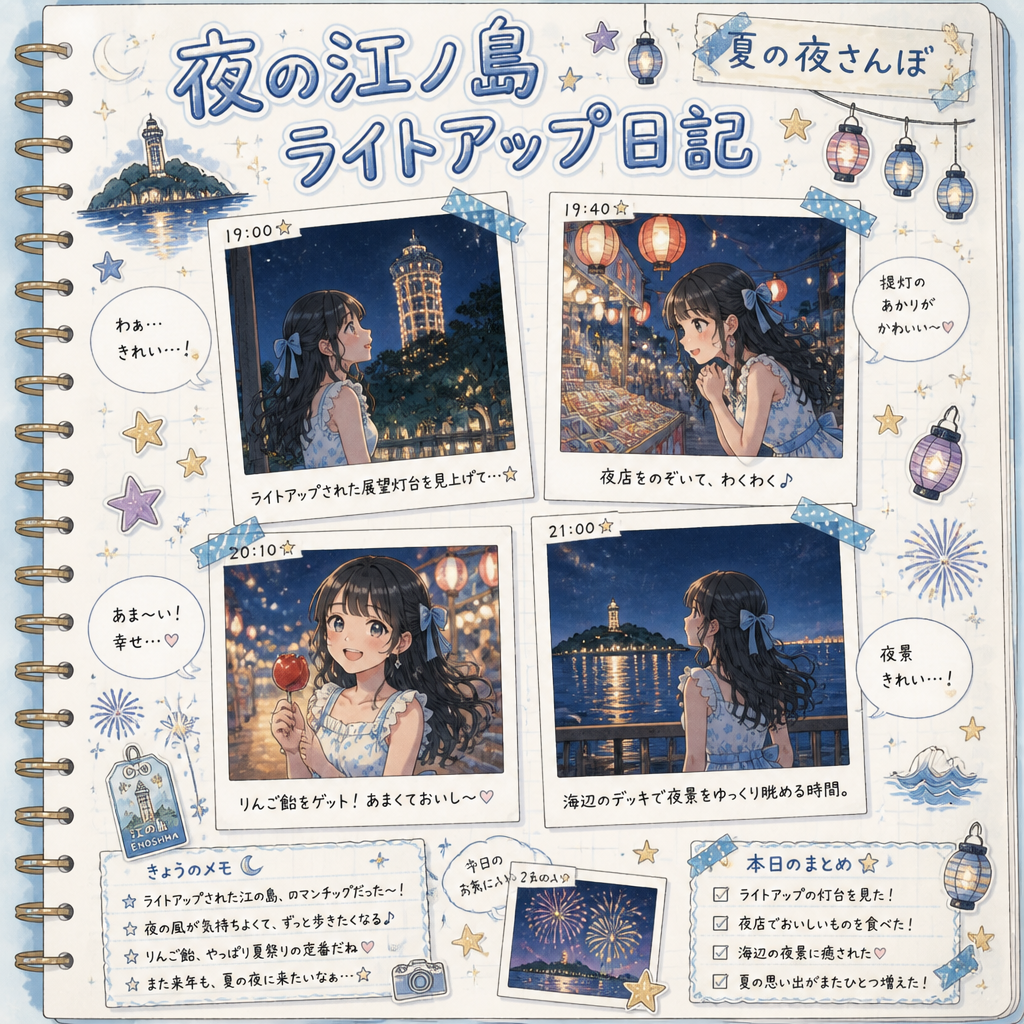 夏の旅日記スクラップブック（江ノ島＆鎌倉） のAI生成画像