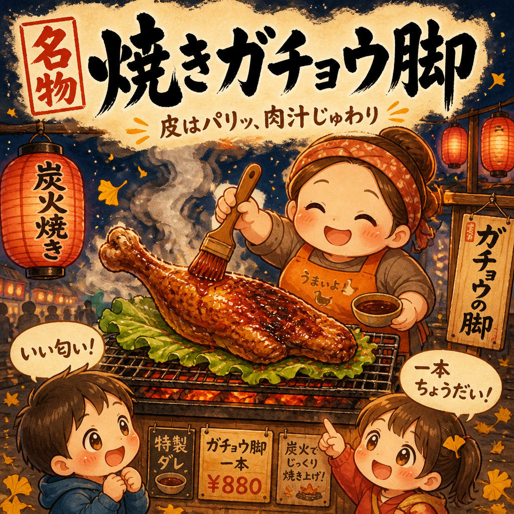 夜市の名物 焼きガチョウ脚