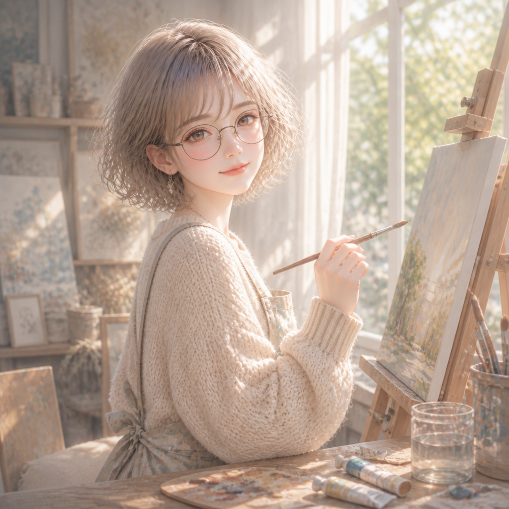 眼鏡の少女の休日 のAI生成画像