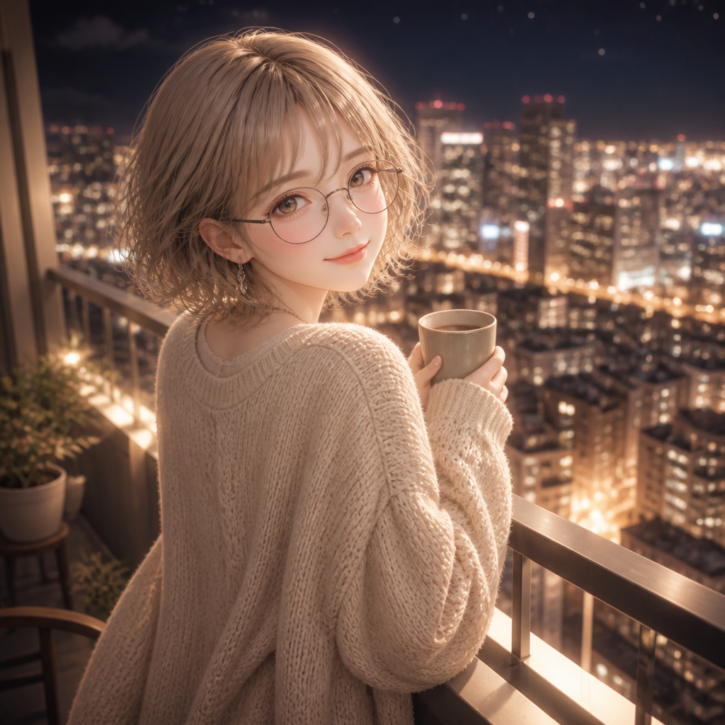 眼鏡の少女の休日 のAI生成画像