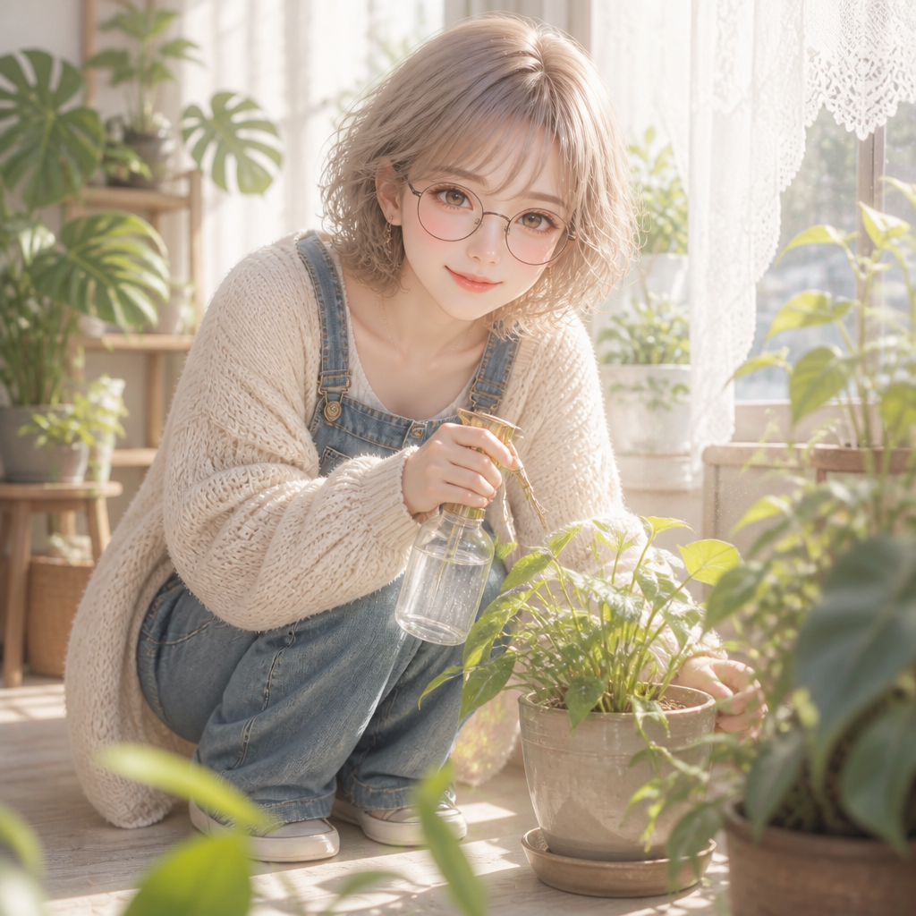 眼鏡の少女の休日 のAI生成画像