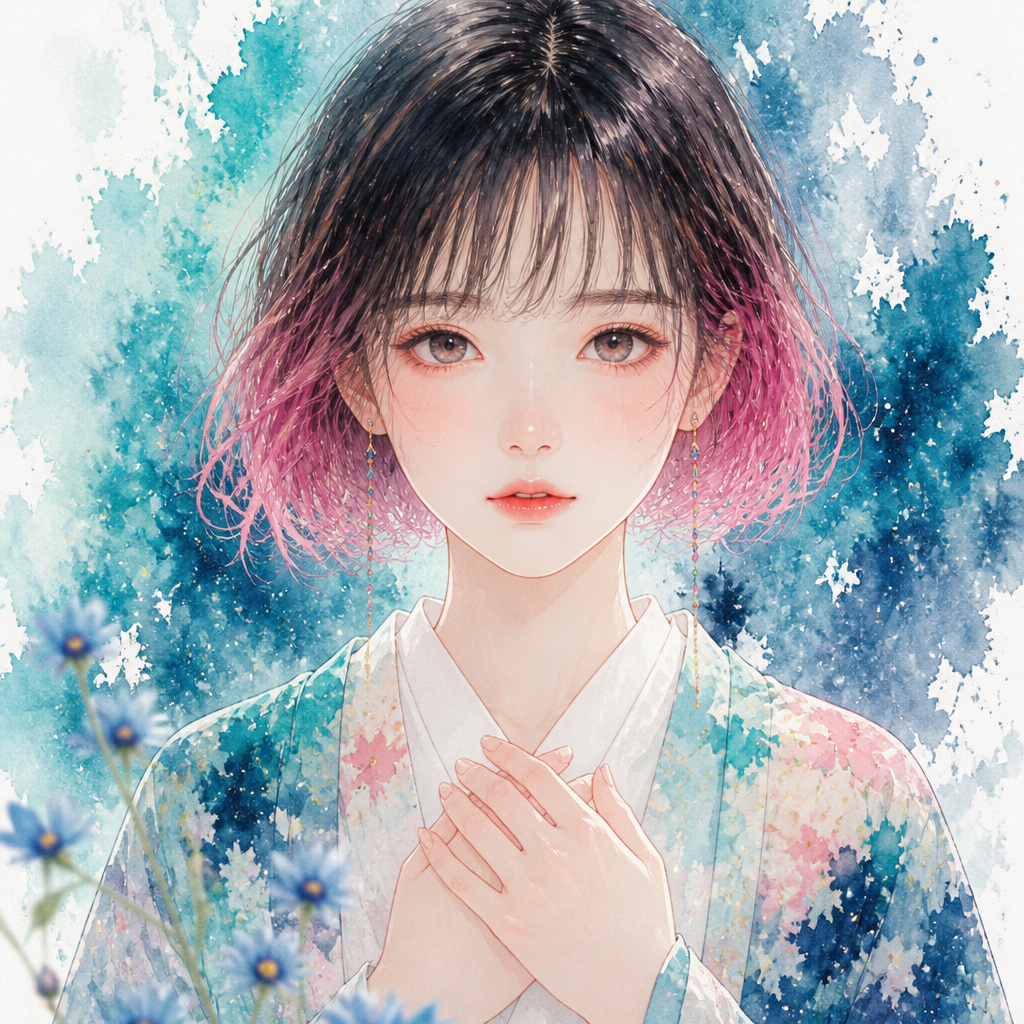 水彩に溶ける少女 のAI生成画像