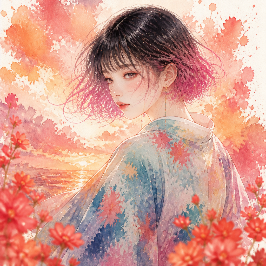 水彩に溶ける少女 のAI生成画像