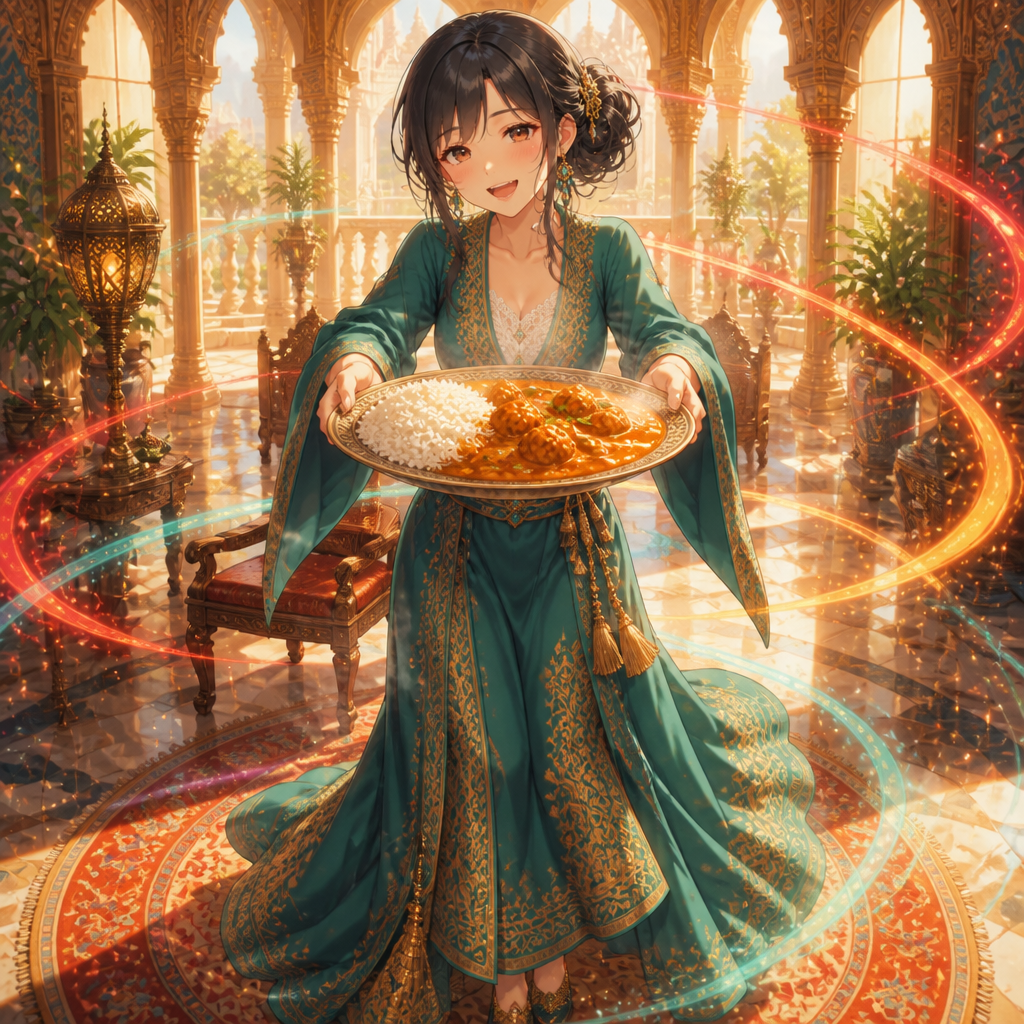 本格カレーに感動する少女 のAI生成画像