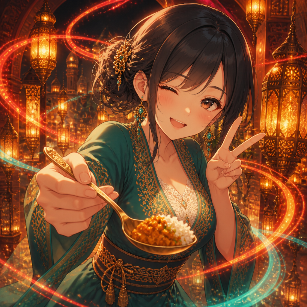 本格カレーに感動する少女 のAI生成画像