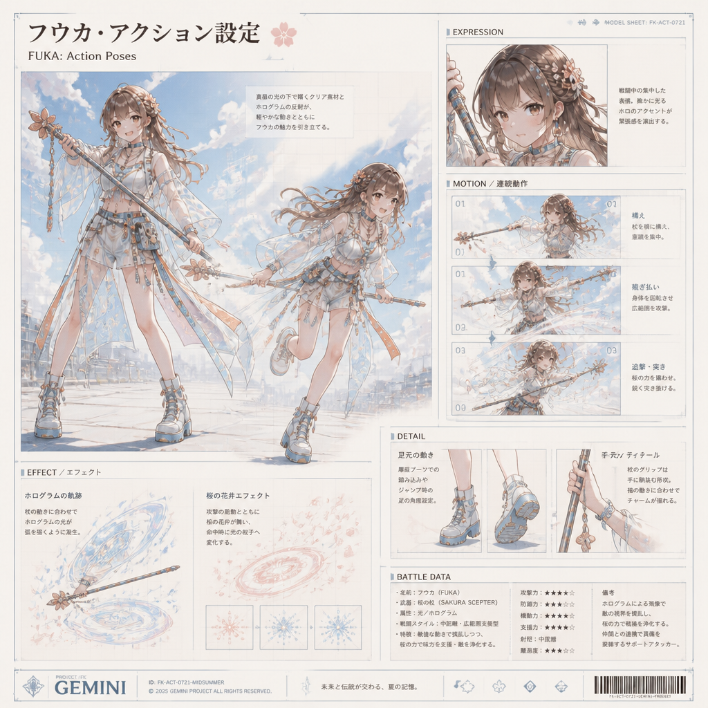 サイバーパンク夏服キャラ設定資料 のAI生成画像