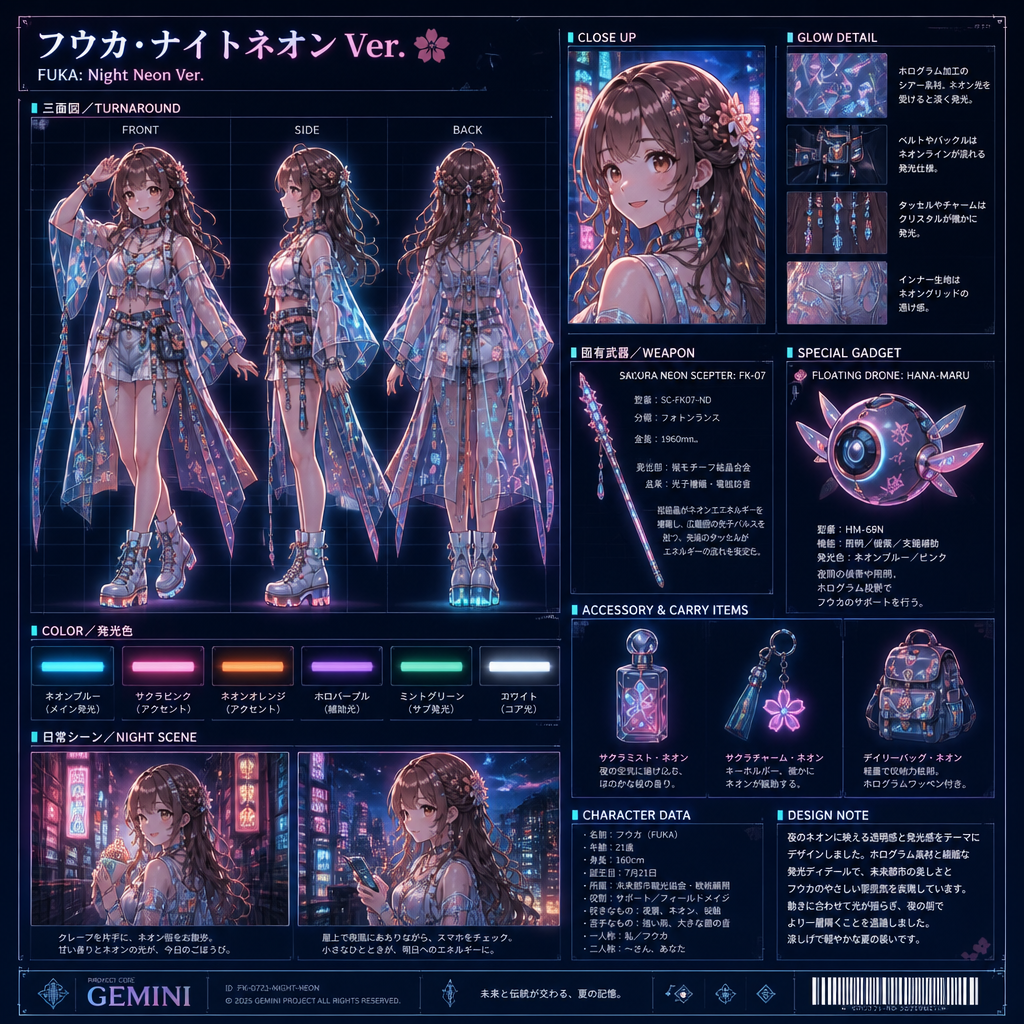 サイバーパンク夏服キャラ設定資料 のAI生成画像