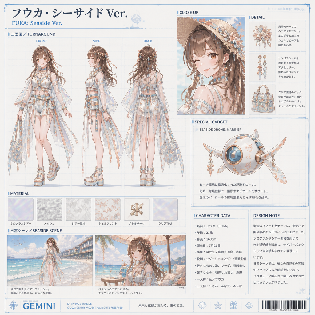 サイバーパンク夏服キャラ設定資料 のAI生成画像