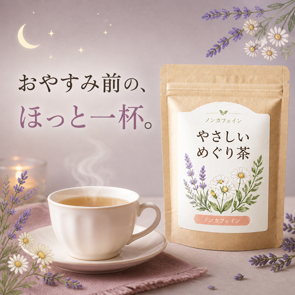 やさしいめぐり茶の広告バナー のAI生成画像