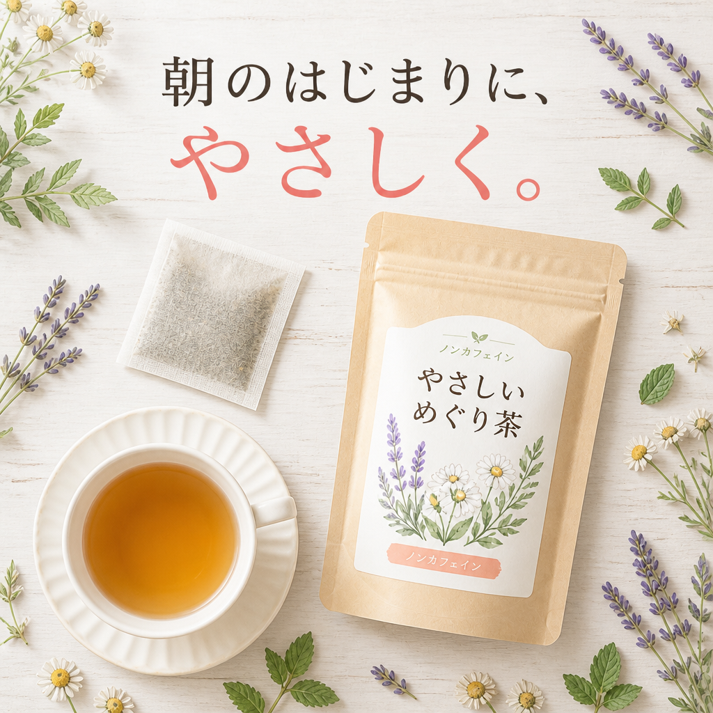 やさしいめぐり茶の広告バナー のAI生成画像