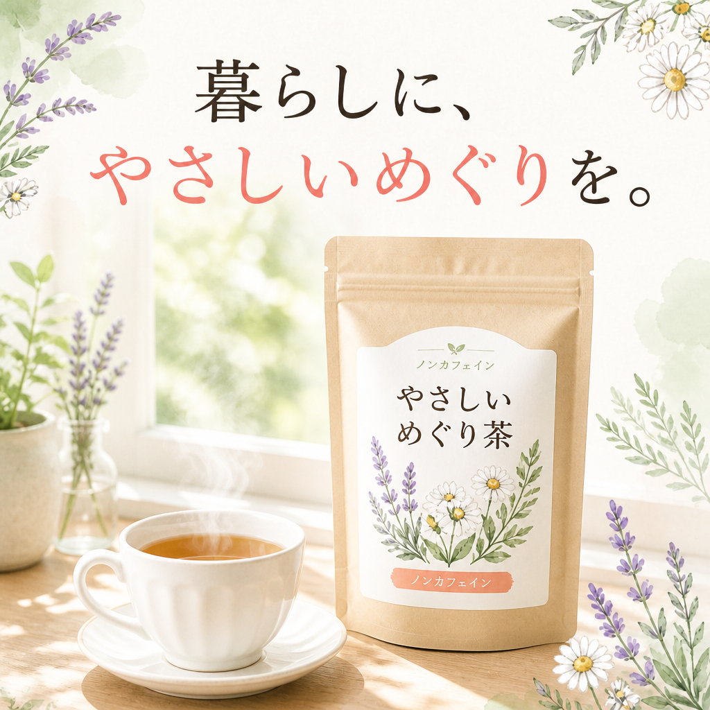 やさしいめぐり茶の広告バナー のAI生成画像